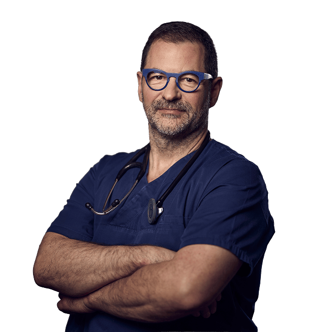 Dr. Lautersack untersucht einen Hund in der Kleintierklinik Ettlingen